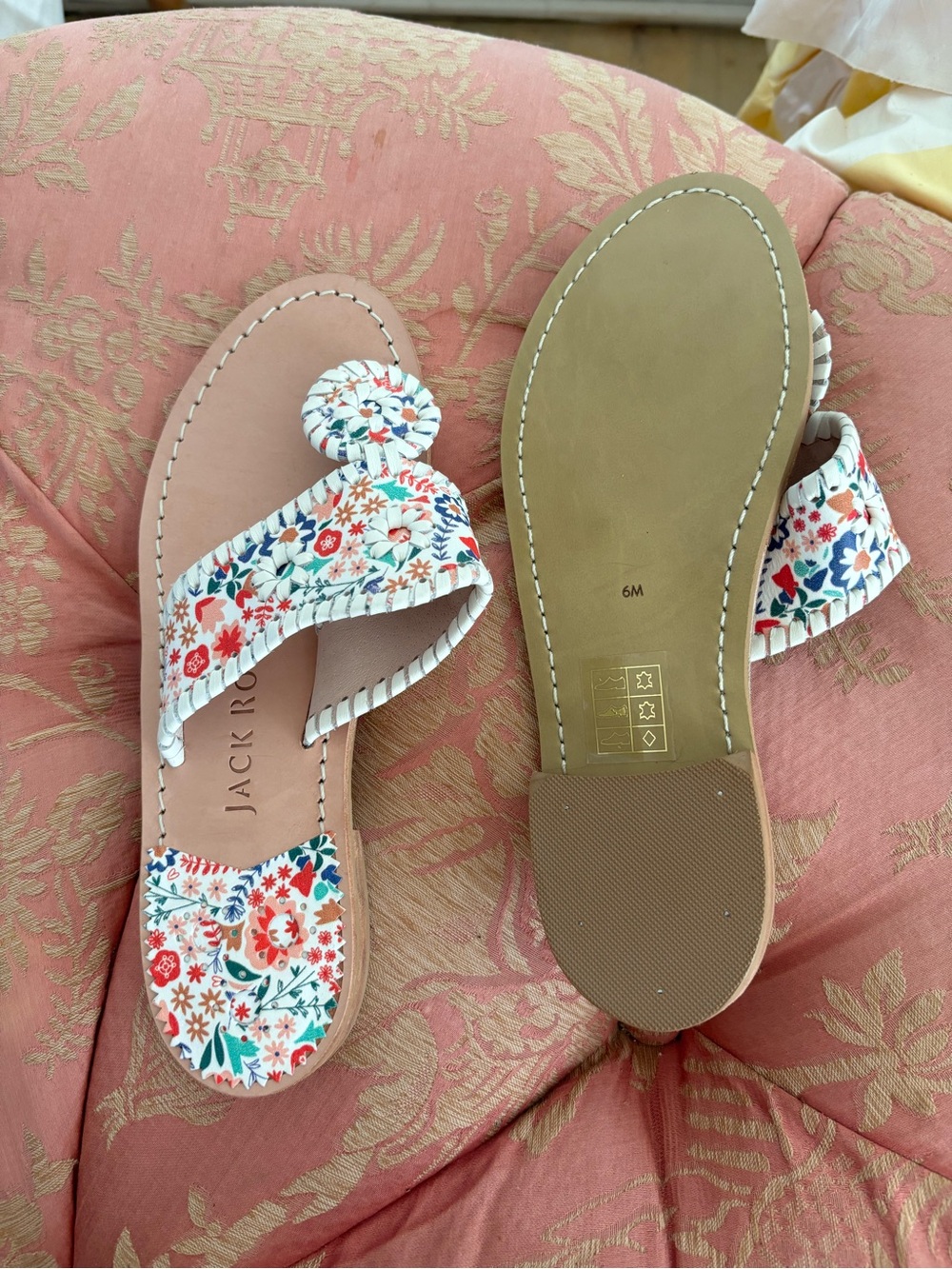 Jack Rogers White Floral Whipstitch  Sandals with Multicolor Accents - Picture 3 of 3